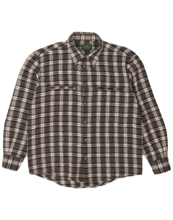 Camisa masculina de flanela de projeto europeu grande cinza xadrez acrílico
