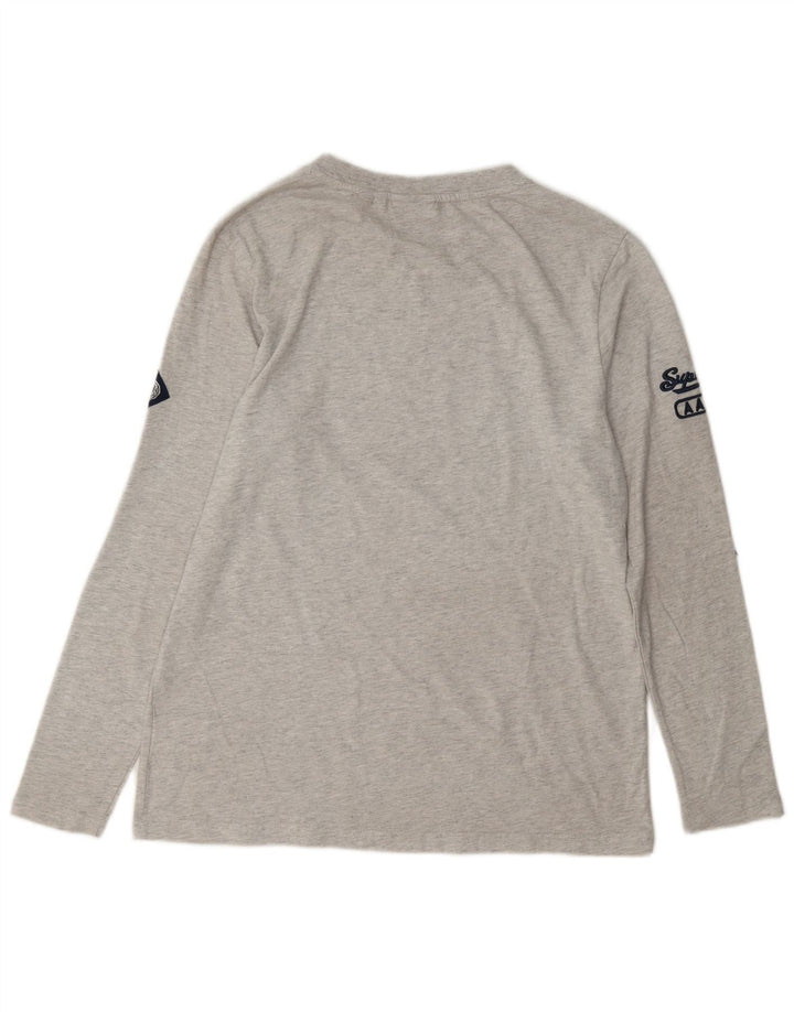 Top gráfico feminino Superdry manga comprida UK 12 algodão cinza médio