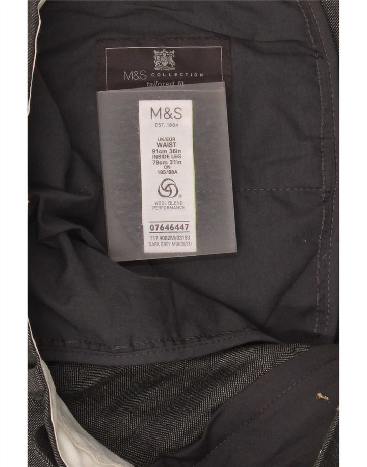 Calça masculina de terno reto Marks & Spencer sob medida W36 L31 cinza xadrez