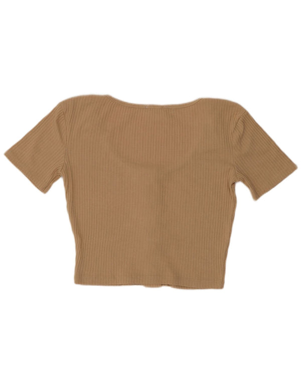 Zara Womens Trafaluc Crop Cardigan Top Reino Unido 12 Médio Bege