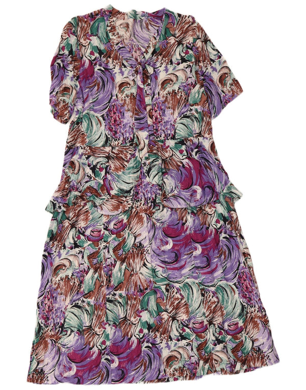 Vestido feminino vintage com padrão abstrato Peplum UK 14 médio multicolorido