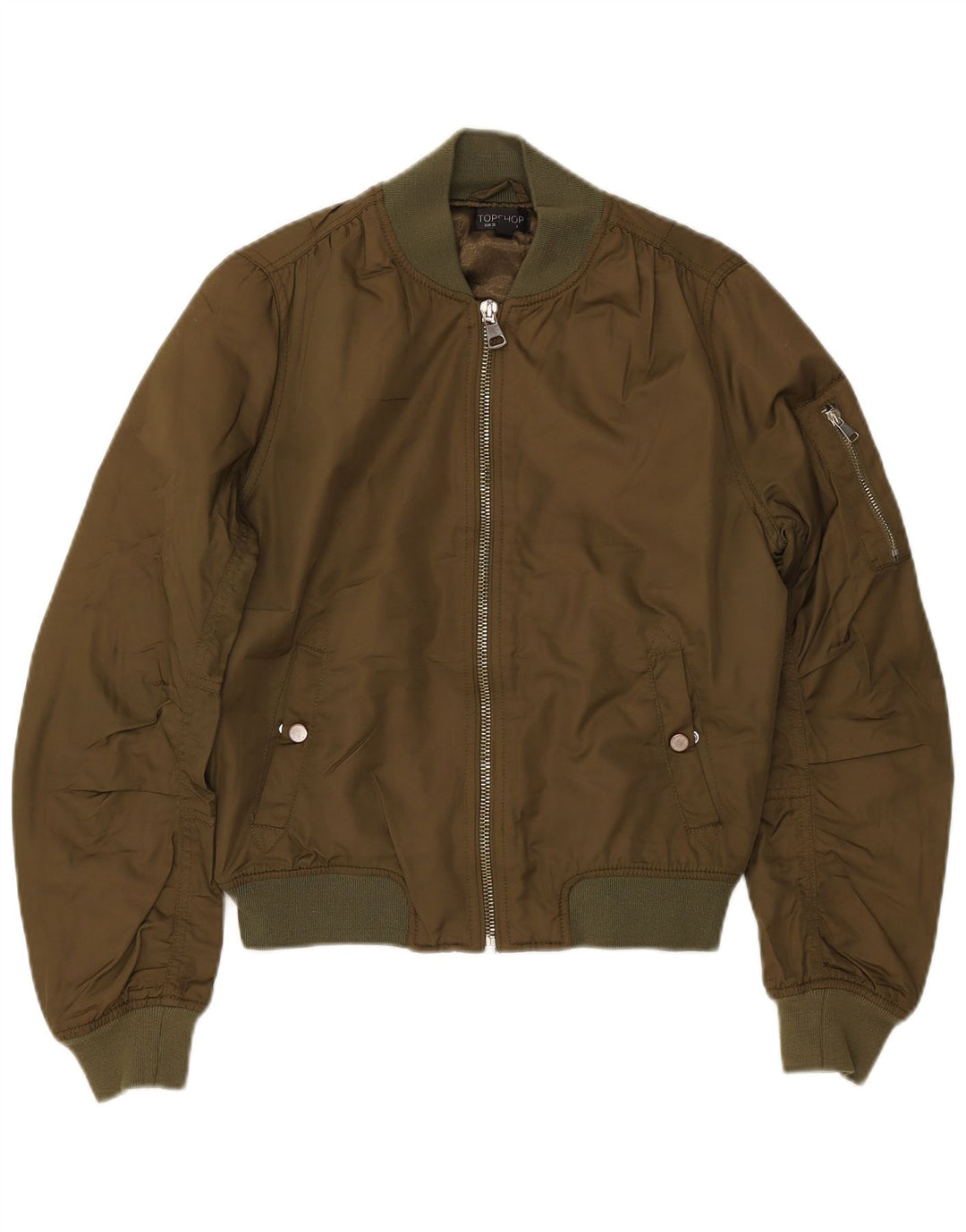 Jaqueta bomber feminina superdimensionada TOPSHOP Reino Unido 10 poliéster cáqui pequeno