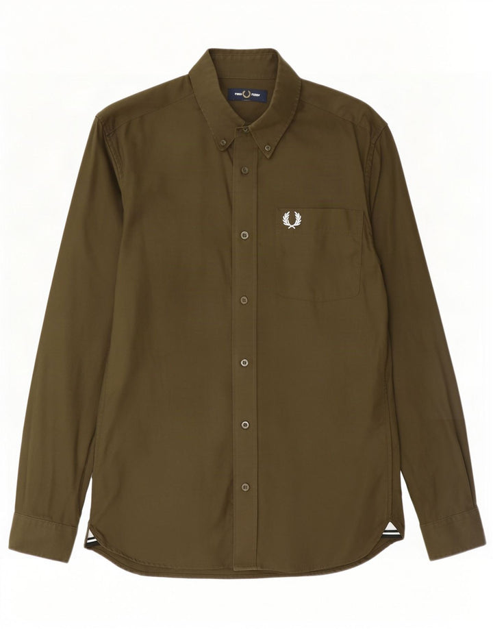 Camisa masculina Fred Perry pequena de algodão cáqui