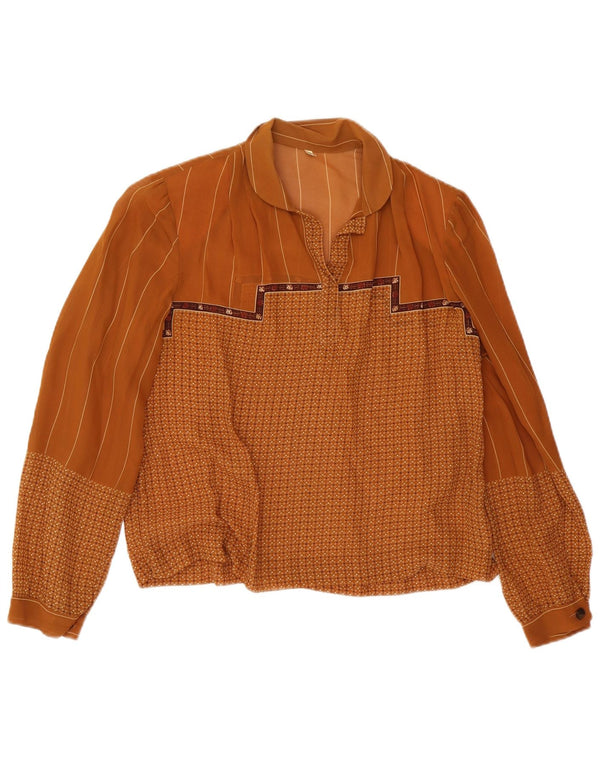 Blusa feminina vintage manga comprida top IT 48 XL marrom geométrico