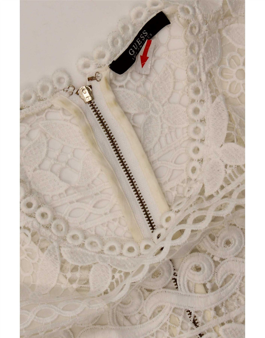Guess Vestido feminino sem mangas com renda em camadas UK 12 poliéster branco médio