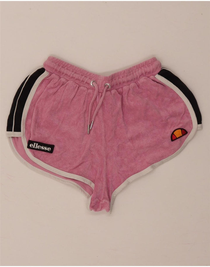 Shorts esportivos femininos Ellesse UK 8 pequeno algodão colorblock rosa