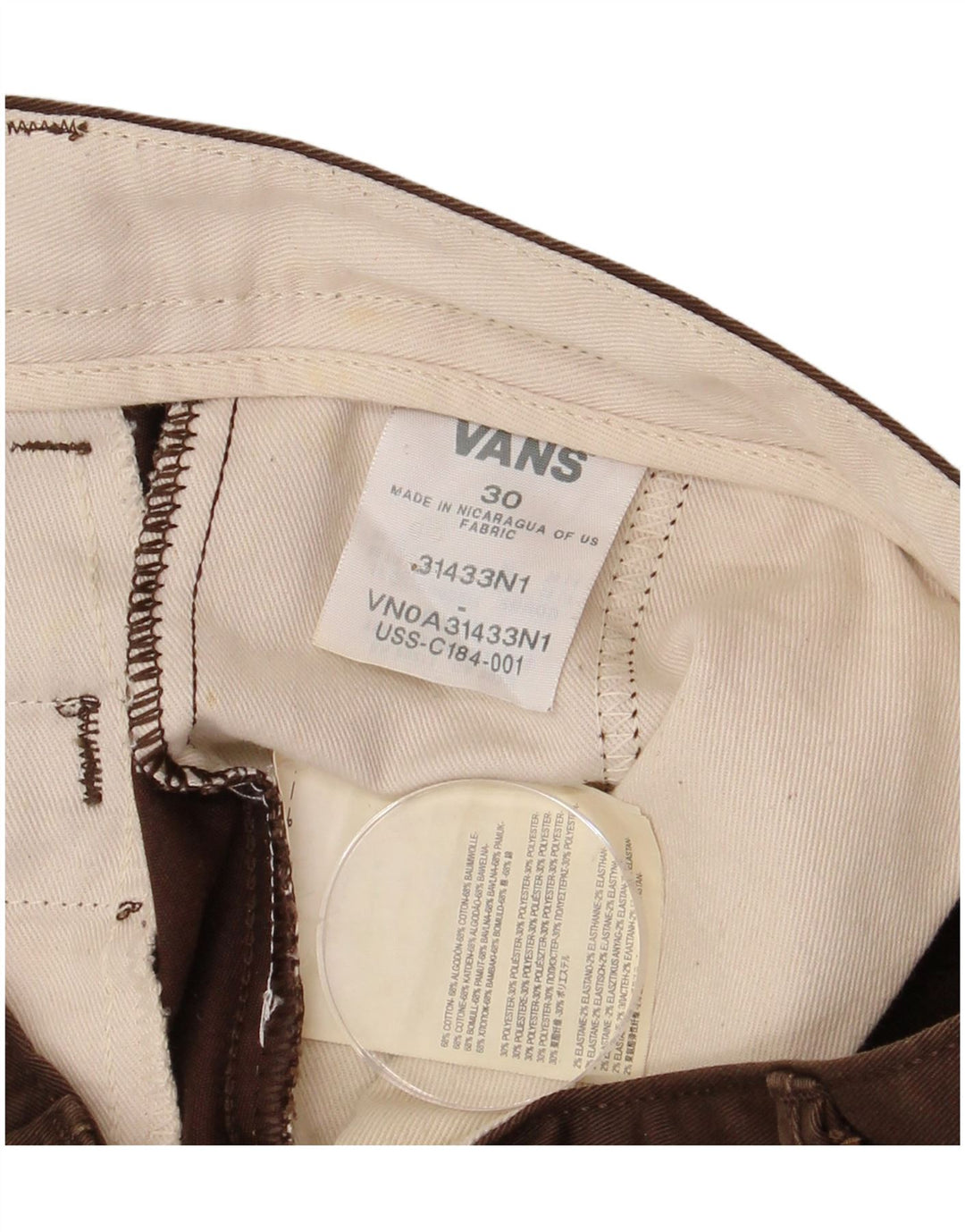 Calça chino reta feminina VANS W30 L30 algodão marrom