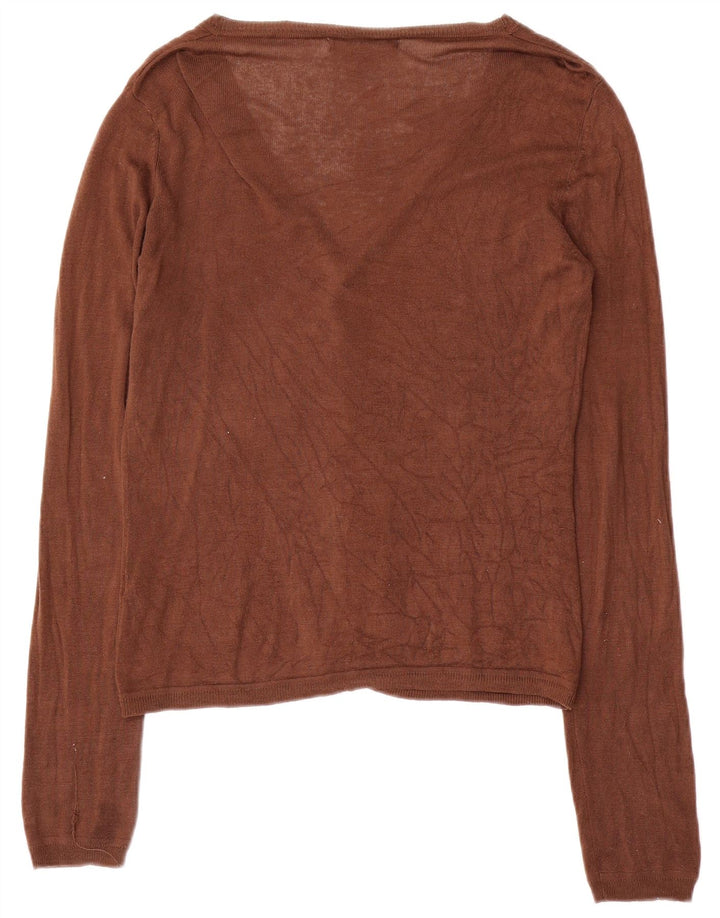 Suéter cardigã feminino Zara Reino Unido 16 grande rayon marrom