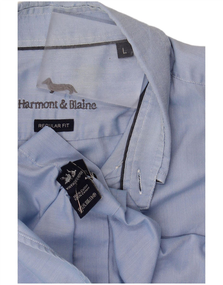Camisa masculina Harmont & Blaine Regular Fit grande algodão azul