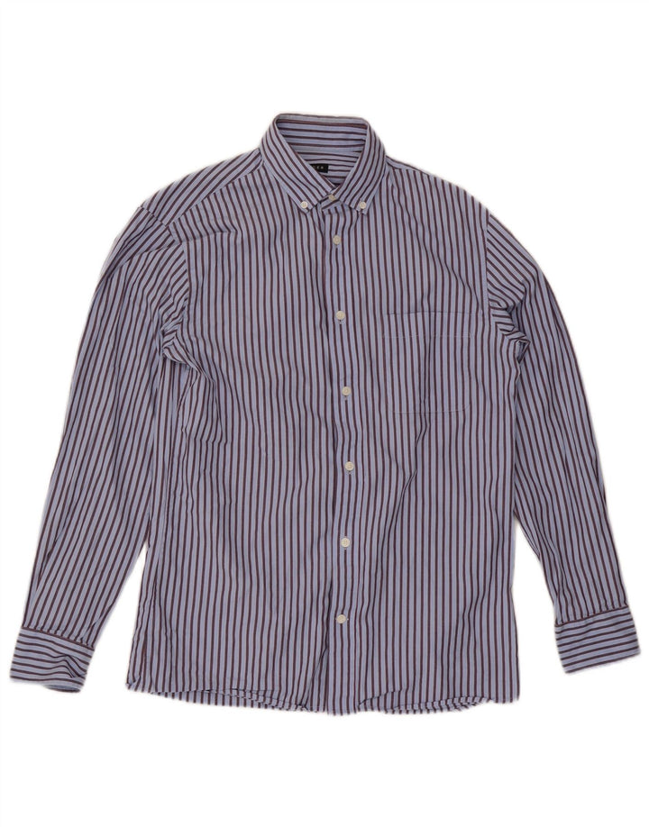 Camisa masculina Jaeger pequena listrada azul de algodão
