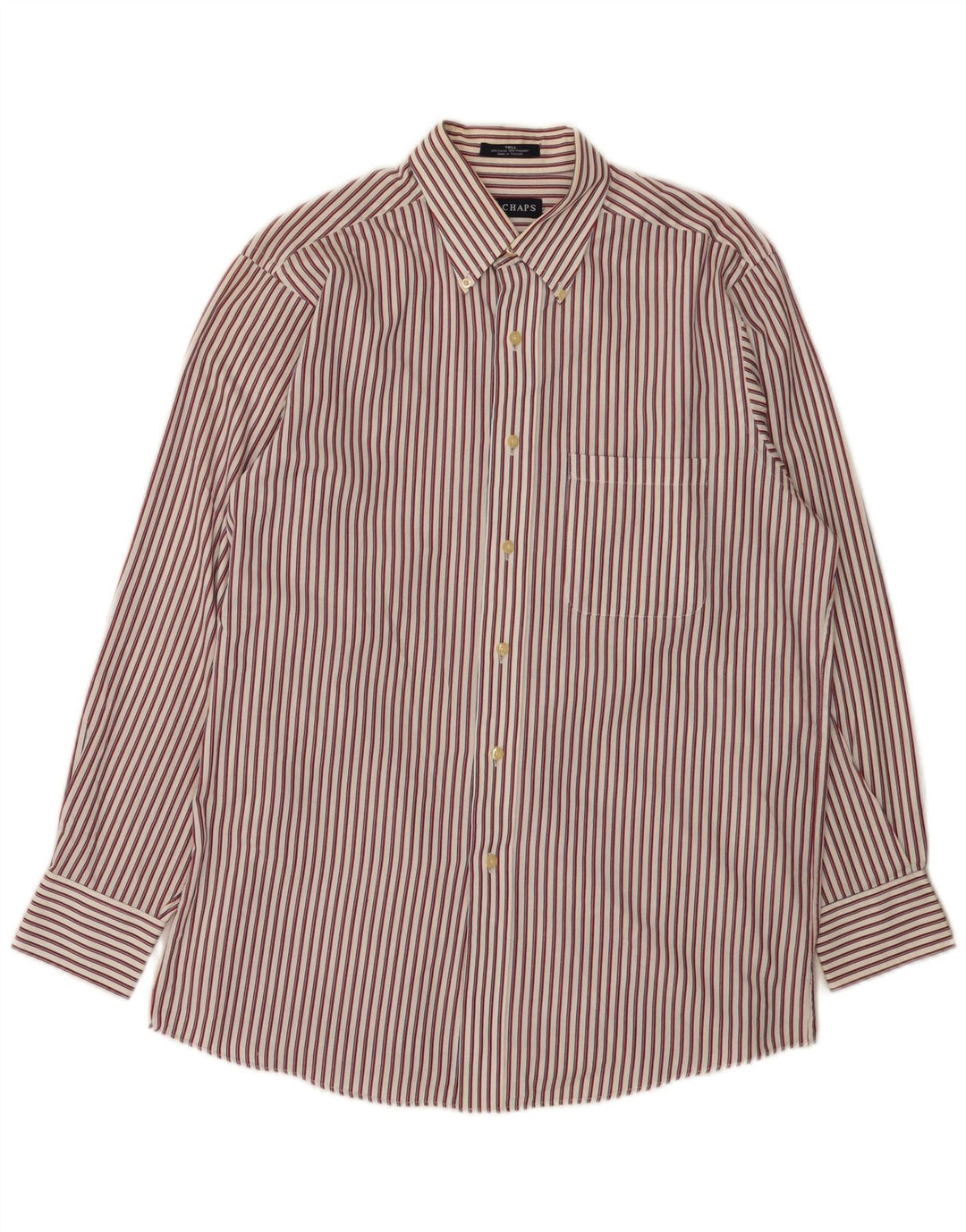 Camisa masculina de flanela Chaps tamanho 15 1/2 algodão listrado vermelho médio