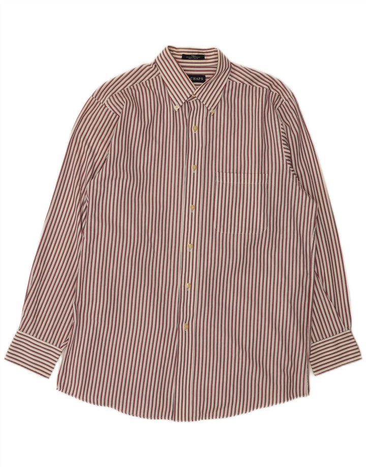 Camisa masculina de flanela Chaps tamanho 15 1/2 algodão listrado vermelho médio
