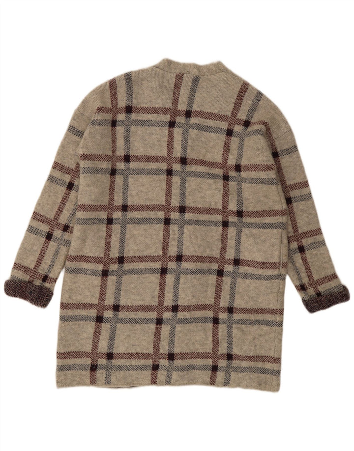 Suéter cardigã feminino Longline Marks & Spencer Reino Unido 16 xadrez cinza grande