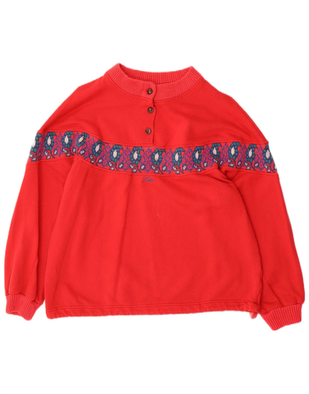 LOTTO moletom feminino oversized jumper UK 14 médio vermelho Fair Isle
