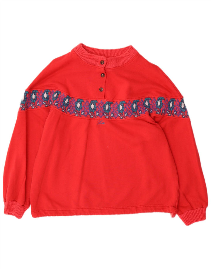 LOTTO moletom feminino oversized jumper UK 14 médio vermelho Fair Isle