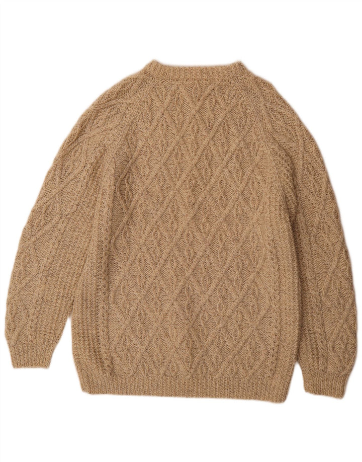 Suéter masculino vintage com gola redonda, médio bege geométrico