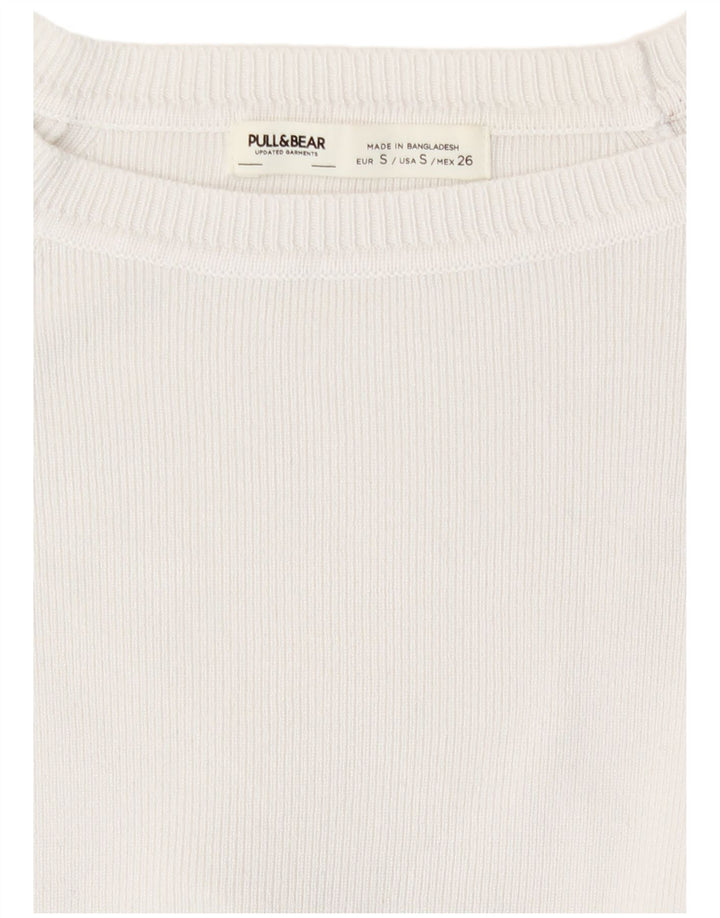 Blusa feminina Pull & Bear manga comprida UK 8 pequena viscose branca