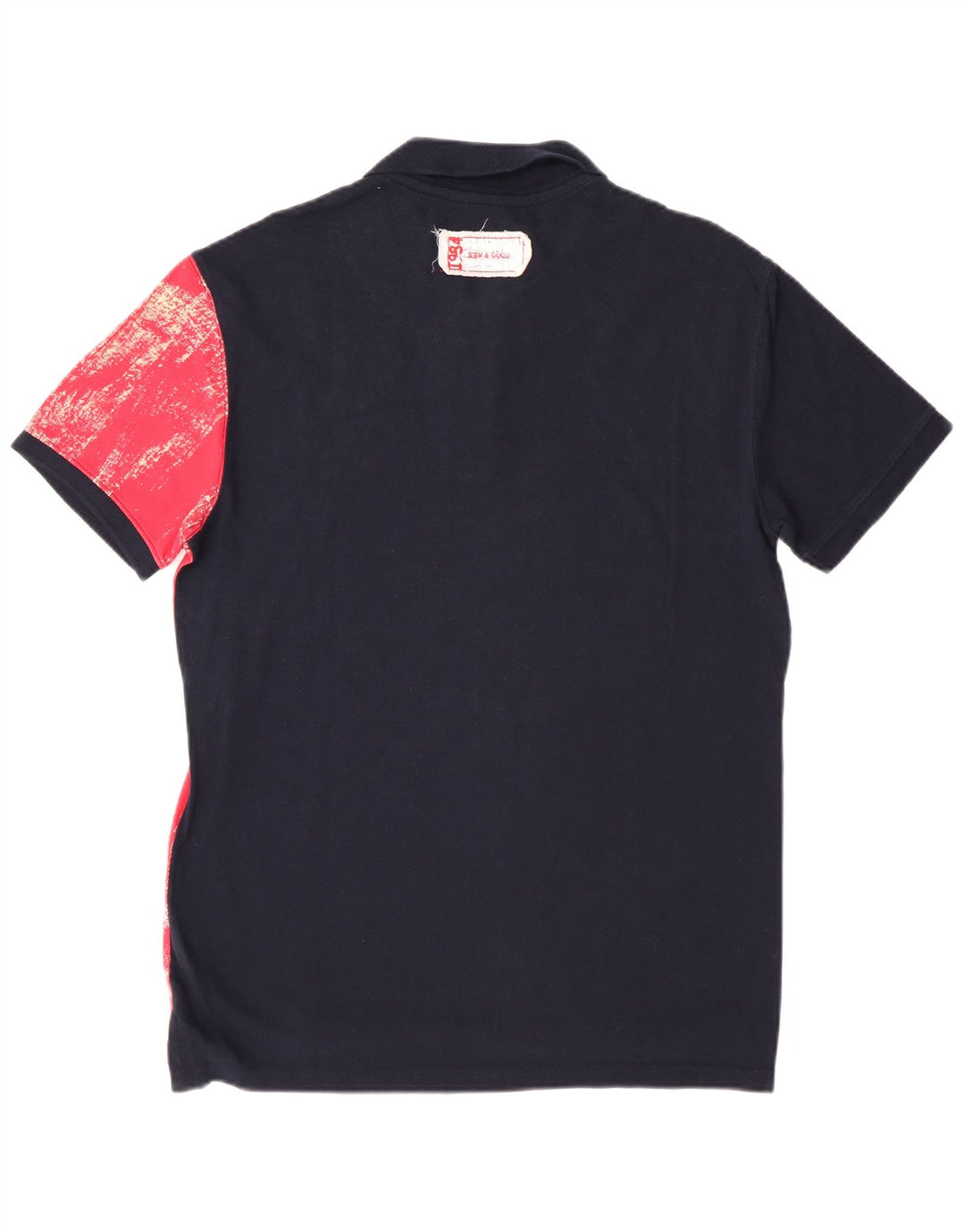 DESIGUAL Camisa polo masculina gráfica grande algodão colorblock azul marinho