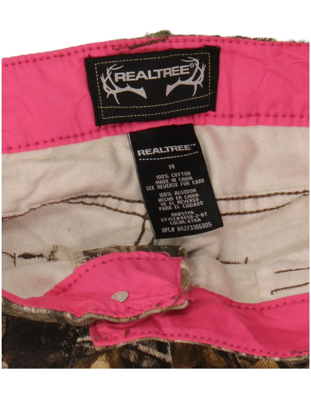 Calça de caminhada feminina Realtree US 14 XL W38 L33 algodão camuflado marrom