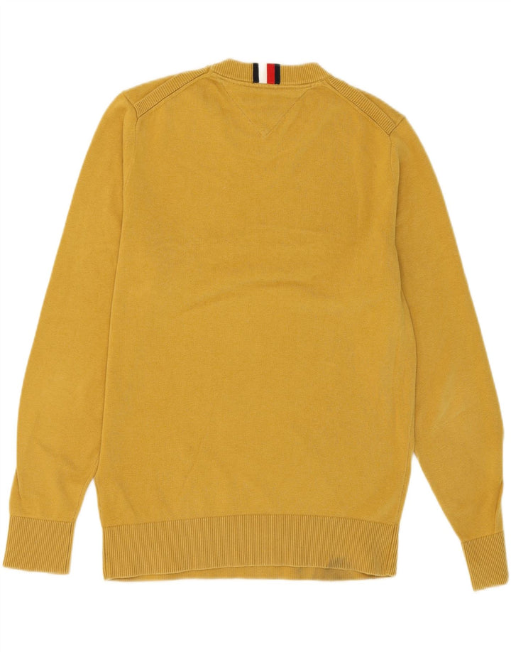 TOMMY HILFIGER Mens Graphic Crew Neck Jumper Sweater Medium Yellow Cotton Vintage Tommy Hilfiger and Second-Hand Tommy Hilfiger from Messina Hembry 