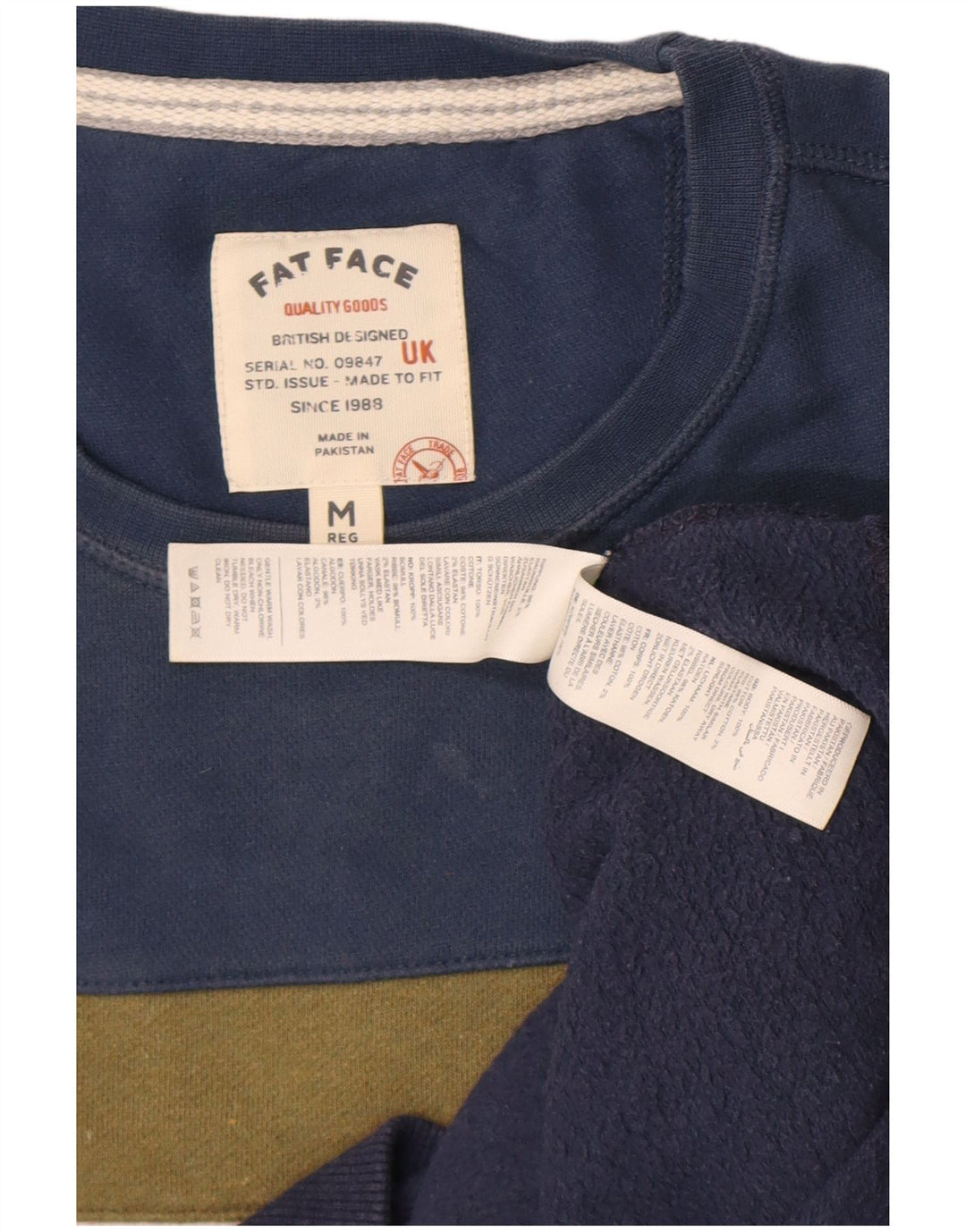 Moletom masculino Fat Face Jumper médio azul marinho algodão colorblock