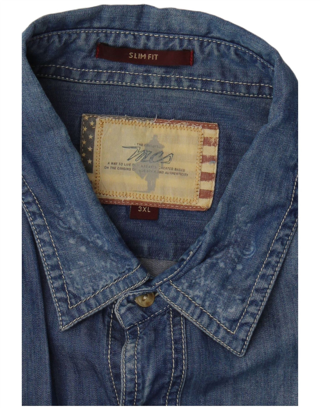 Marlboro Classics Mens Slim Fit Camisa Jeans de Manga Curta 3XL Azul Paisley