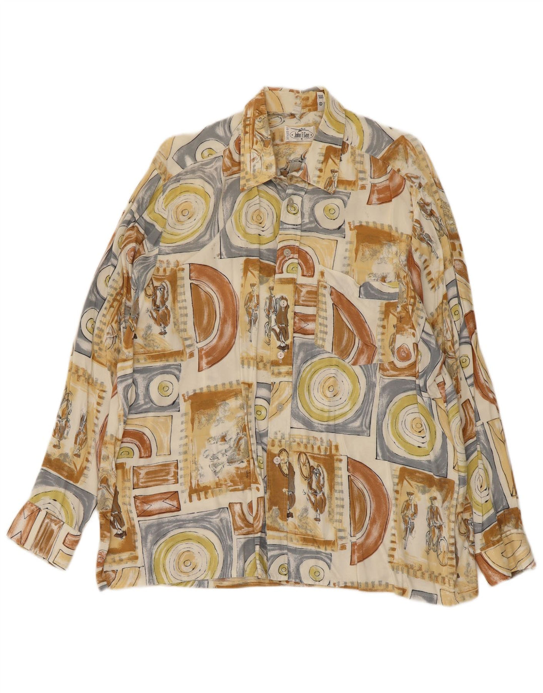 Camisa masculina John F Gee com estampa abstrata tamanho 43/44 grande bege viscose