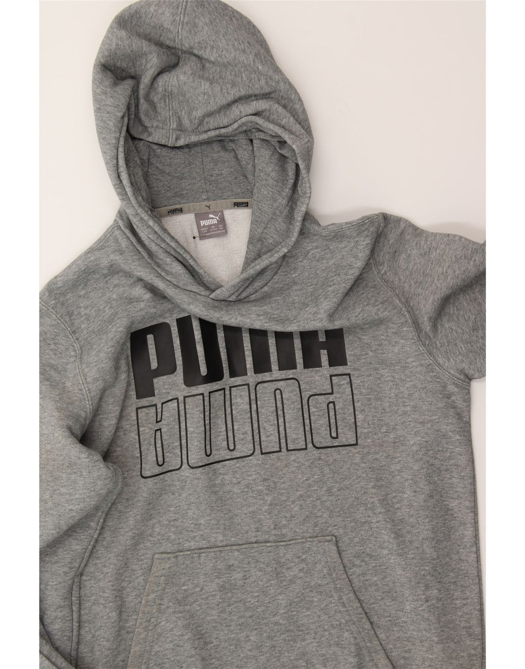 PUMA Boys Graphic Hoodie Jumper 13-14 Years Grey Cotton Vintage Puma and Second-Hand Puma from Messina Hembry 