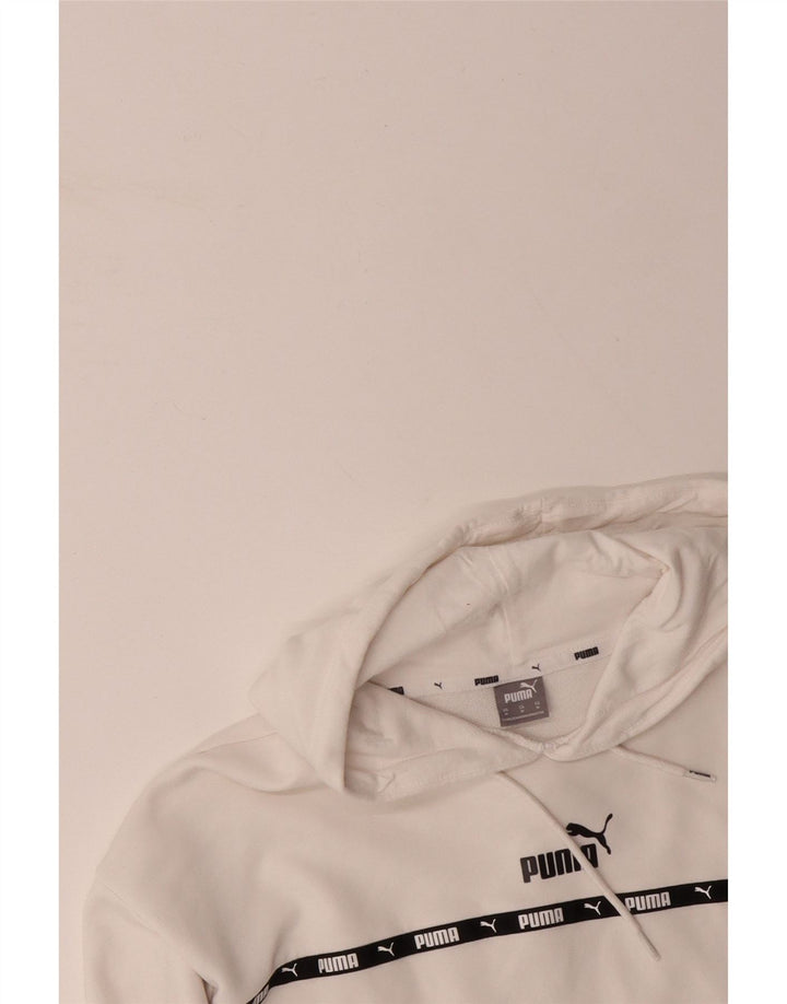 PUMA feminino oversized crop gráfico moletom com capuz Reino Unido 14 médio algodão branco
