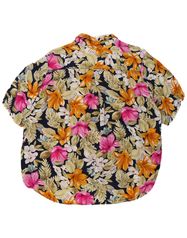 Camisa feminina vintage de manga curta UK 18 XL floral multicolorido