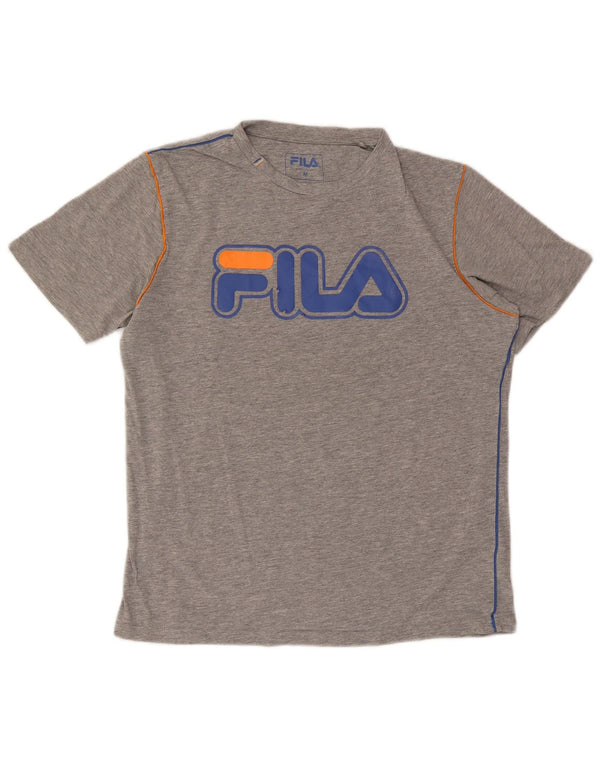 Fila Camiseta masculina gráfica Top algodão manchado cinza médio