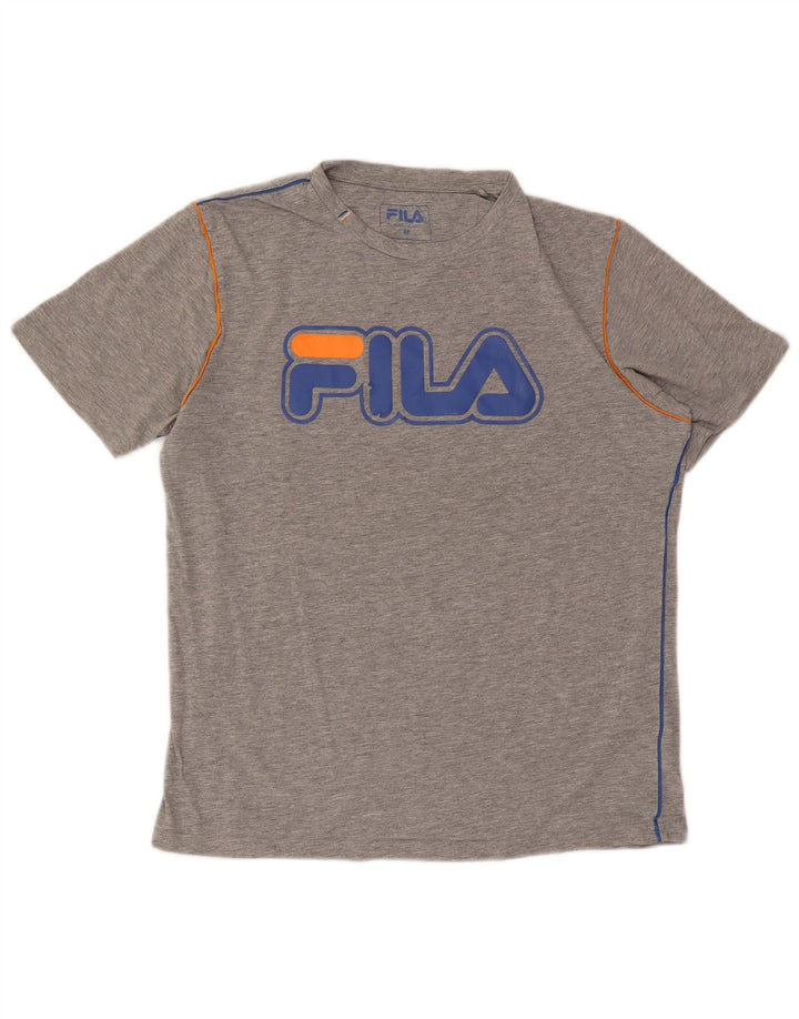 Fila Camiseta masculina gráfica Top algodão manchado cinza médio