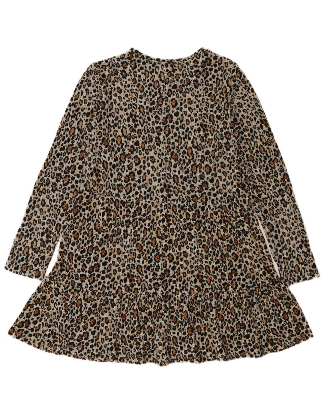 Vestido feminino Zara manga comprida evasê Reino Unido 12 cinza médio estampa animal