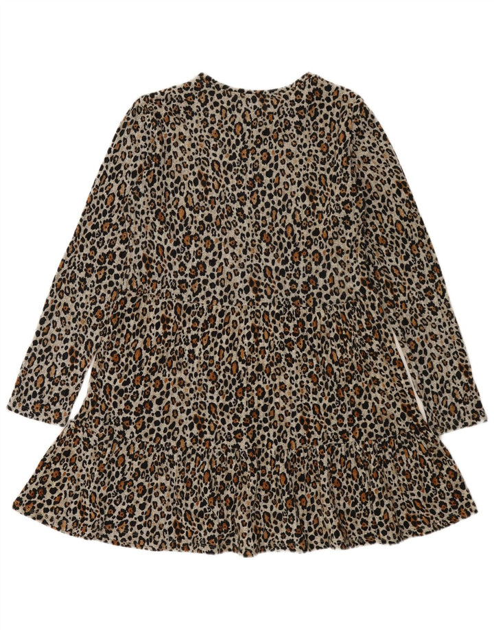 Vestido feminino Zara manga comprida evasê Reino Unido 12 cinza médio estampa animal