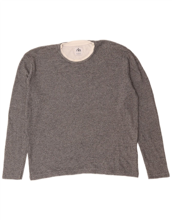 Suéter masculino Zara com gola redonda, grande algodão cinza