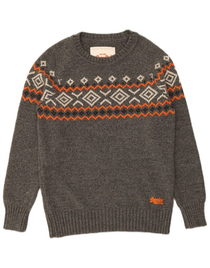 Suéter masculino Superdry com gola redonda e acrílico geométrico cinza médio