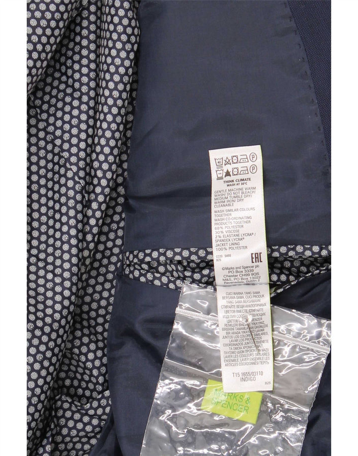 Jaqueta blazer masculina de 2 botões Marks & Spencer Reino Unido 42 grande azul marinho poliéster