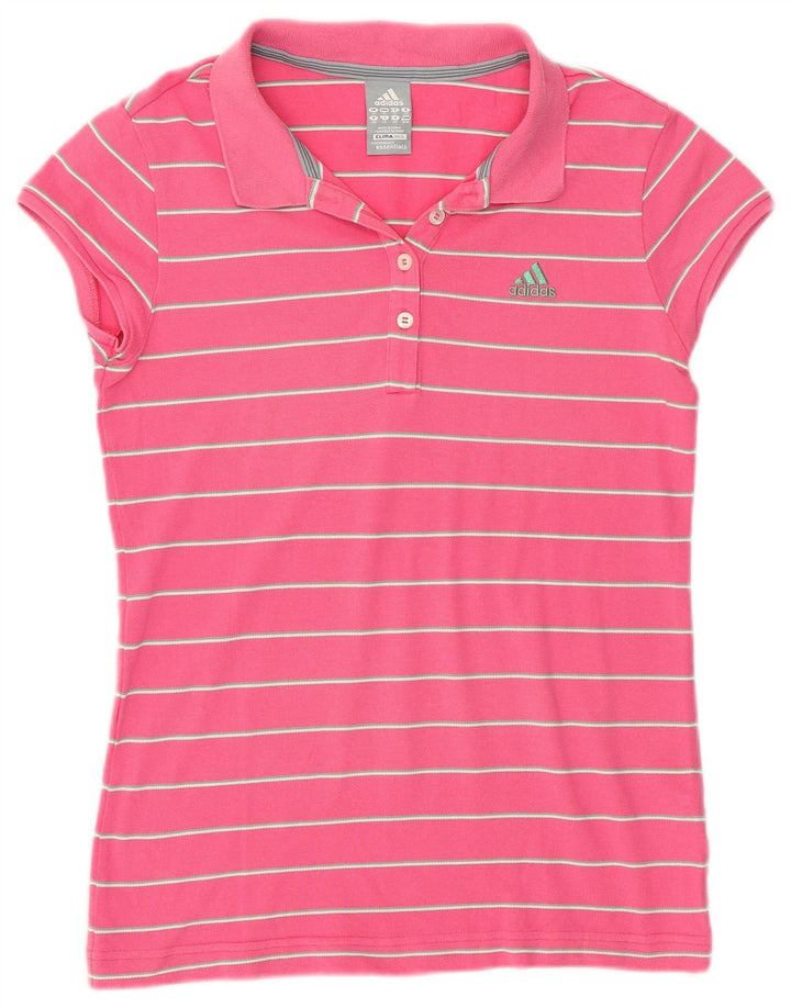 ADIDAS Womens Clima 365 Polo Shirt UK 14 Medium Pink Striped