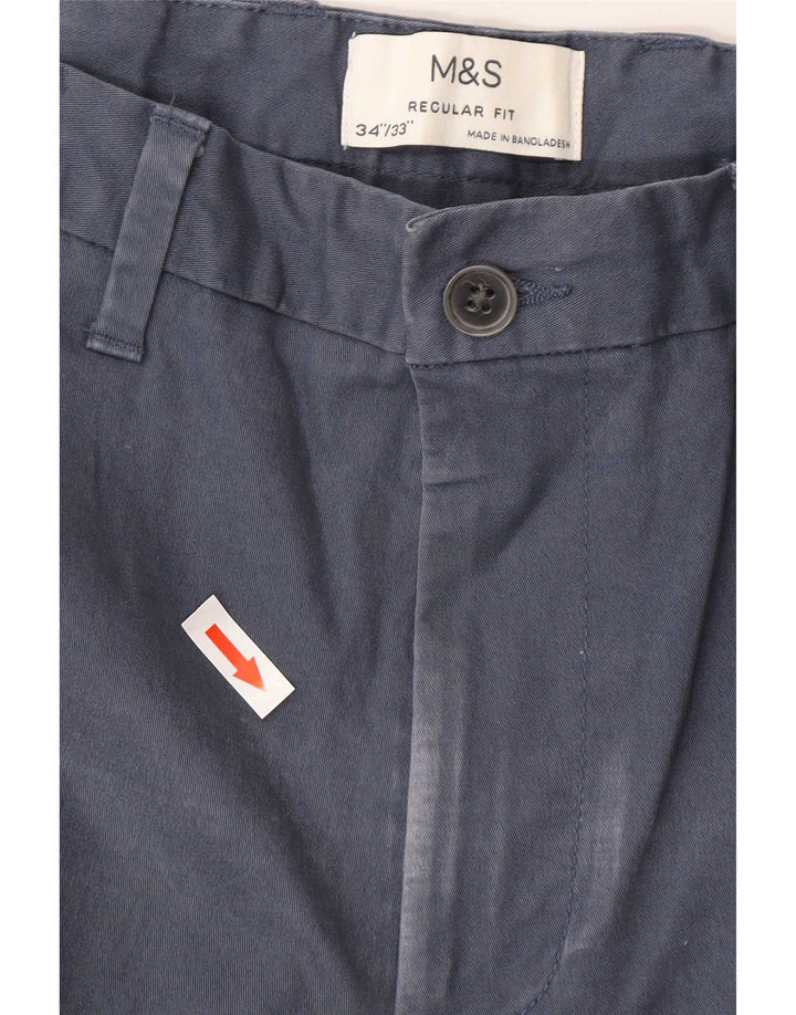 Calça chino masculina Marks & Spencer de ajuste regular W34 L32 algodão azul
