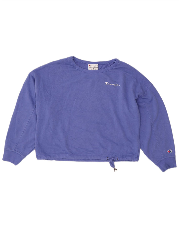 CHAMPION Suéter feminino cropped oversized Reino Unido 14 azul médio