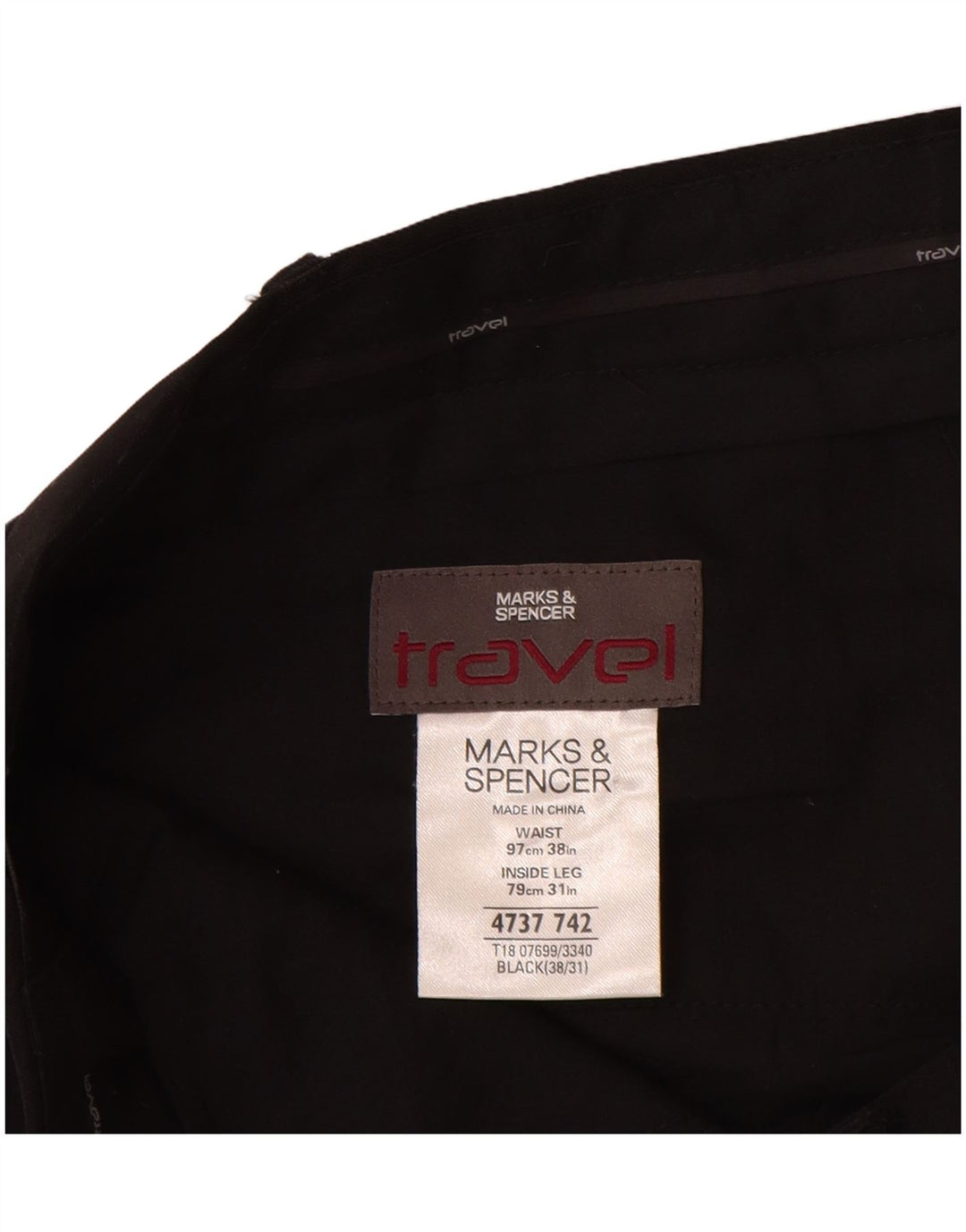 Calça chino reta masculina Marks & Spencer W38 L31 poliéster preto