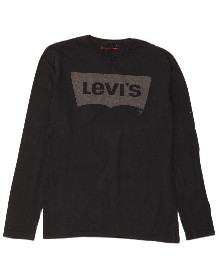 LEVI'S Top gráfico masculino manga comprida pequeno algodão preto