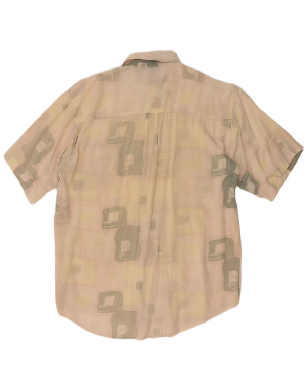 Camisa masculina vintage de manga curta XL algodão geométrico bege