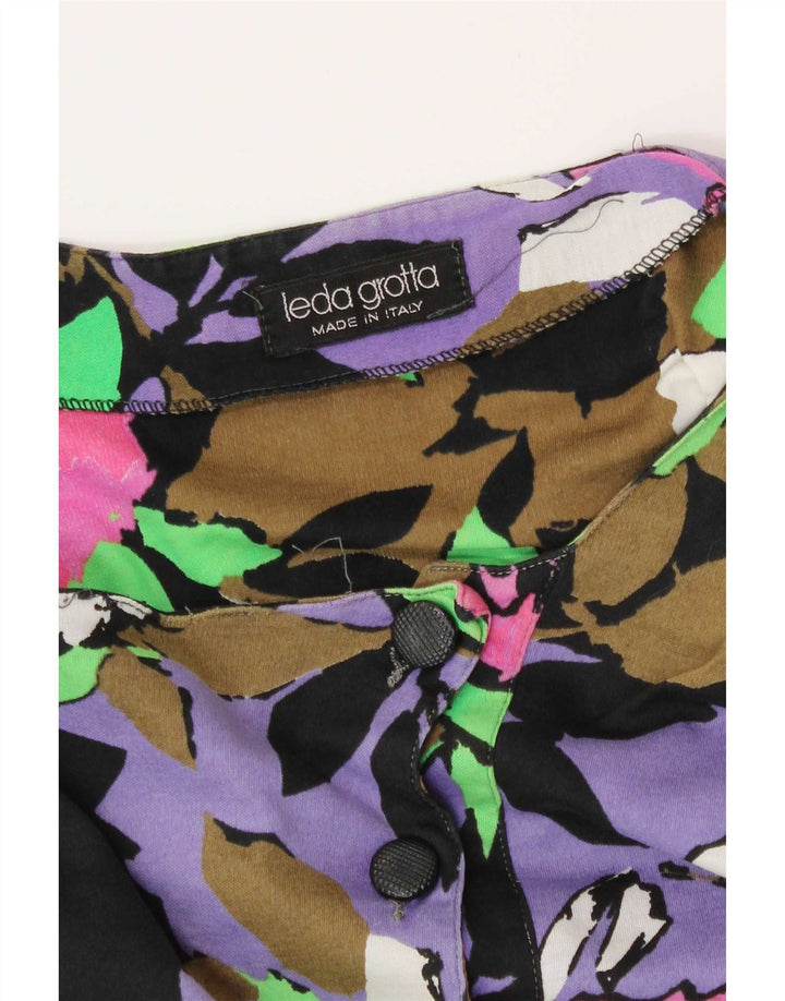 Blusa feminina vintage UK 16 grande floral multicolorida