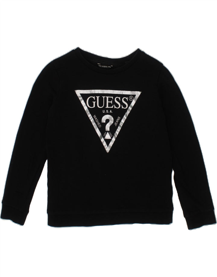 GUESS Girls Graphic Sweatshirt Jumper 7-8 Years Black Cotton Vintage Guess and Second-Hand Guess from Messina Hembry 