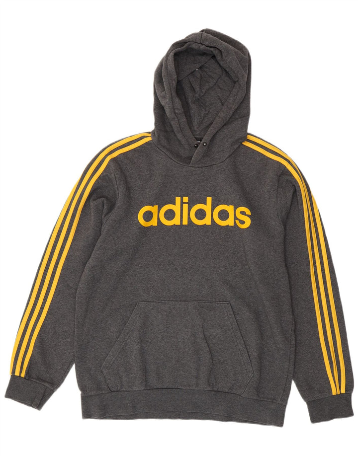Adidas masculino gráfico moletom com capuz grande algodão cinza