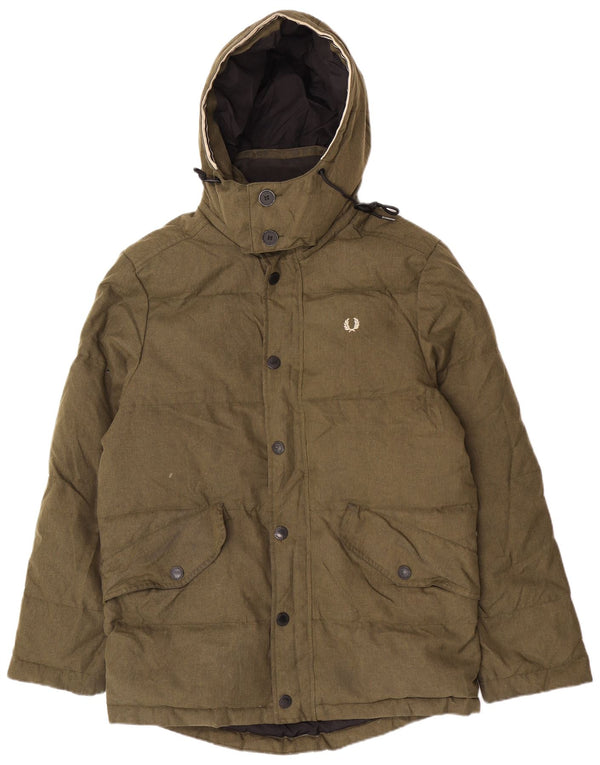 Jaqueta masculina acolchoada com capuz Fred Perry UK 38 médio cáqui