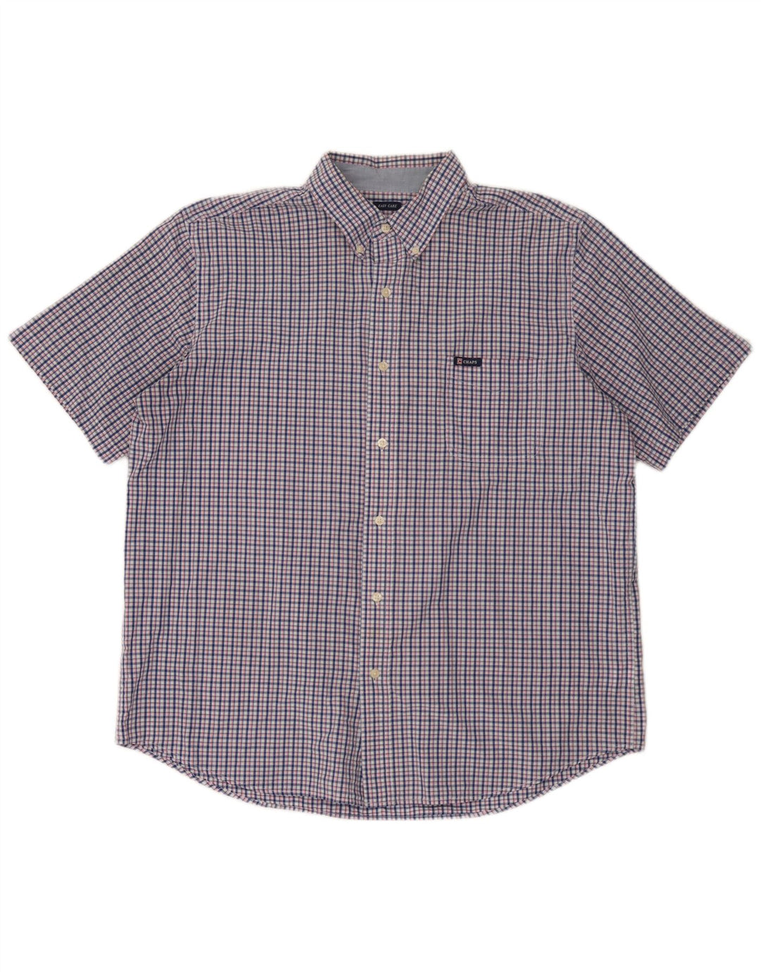 Camisa masculina de manga curta Chaps Easy Care XL azul marinho xadrez algodão