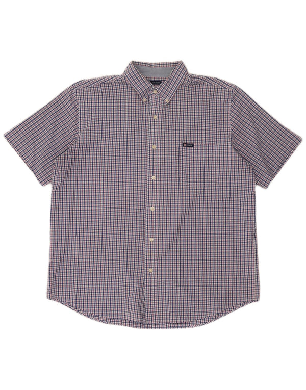 Camisa masculina de manga curta Chaps Easy Care XL azul marinho xadrez algodão