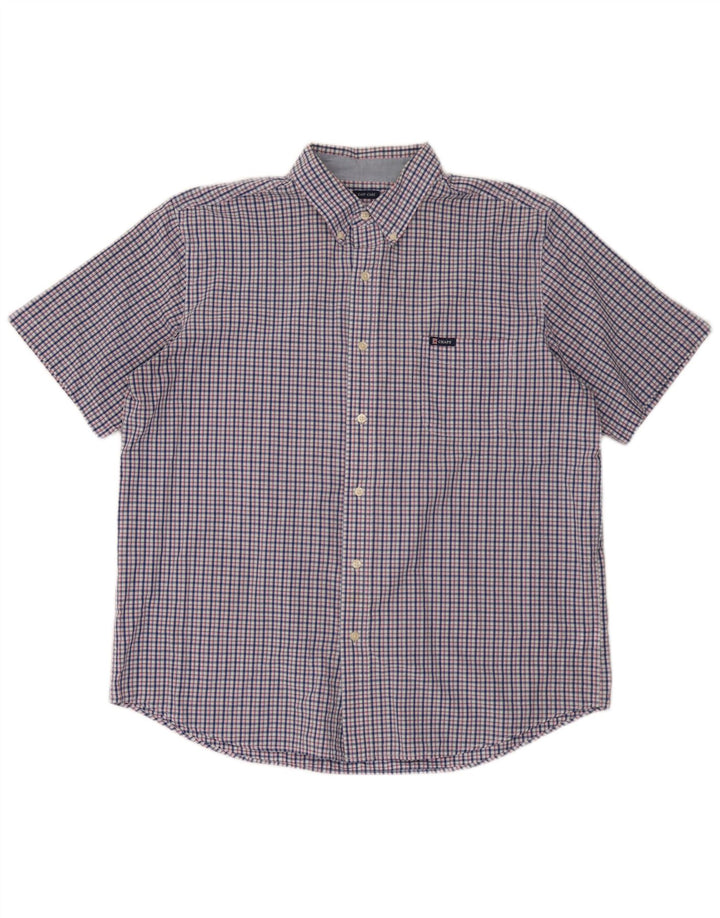 Camisa masculina de manga curta Chaps Easy Care XL azul marinho xadrez algodão